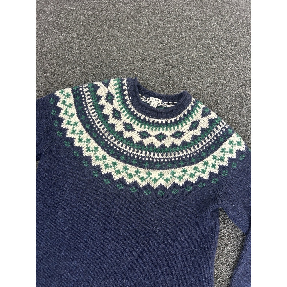 LL Bean Lambswool Fair Isle Sweater Navy Womens Small Pullover Crewneck Nordic - Picture 2 of 8